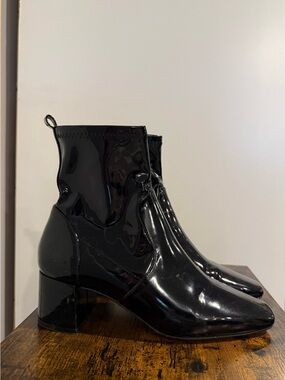 Patent Black Block Heel Ankle Boots - Women